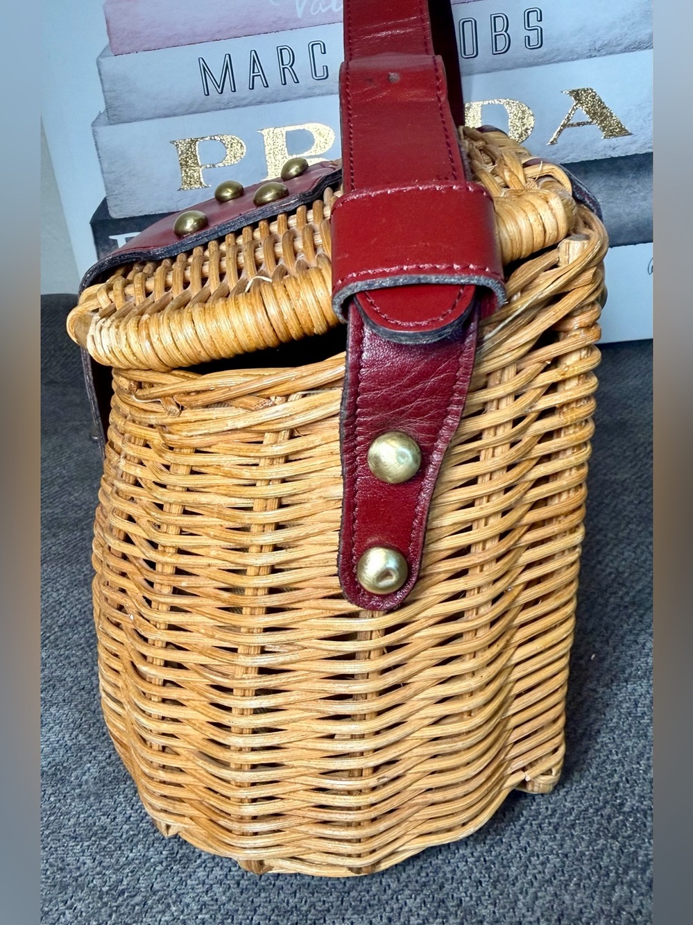 Vintage Etienne Aigner handwoven wicker fishing creel handbag - Picture 7 of 15